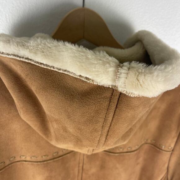 Talbots Camel Faux Suede Shearling Hooded Coat Penny Lane Jacket Women's Medium - Picture 9 of 12